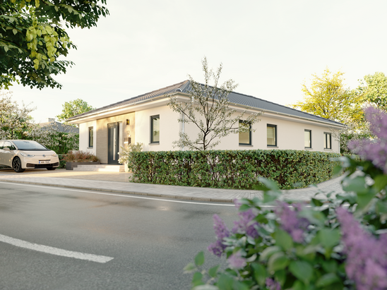 Ein Haus, das Eindruck macht Eingangsbereich des ERA 131 aus weiterem Blickwinkel – modernes Massivhaus mit Stil