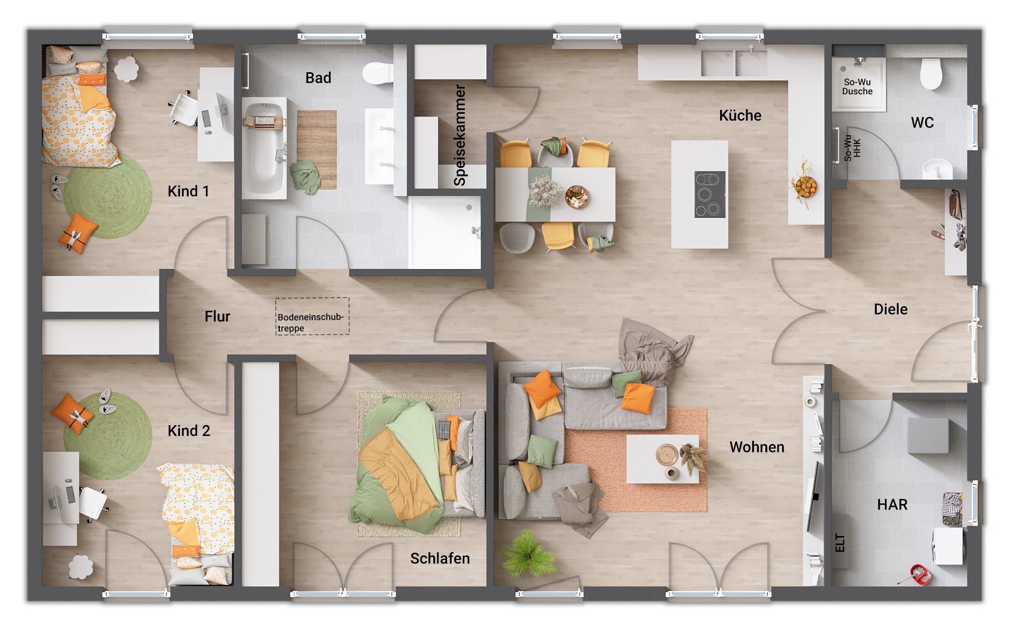 Dein Raum für deine Möglichkeiten Grundriss des Aktionshauses ERA 131 mit durchdachter Raumaufteilung und funktionalen Highlights